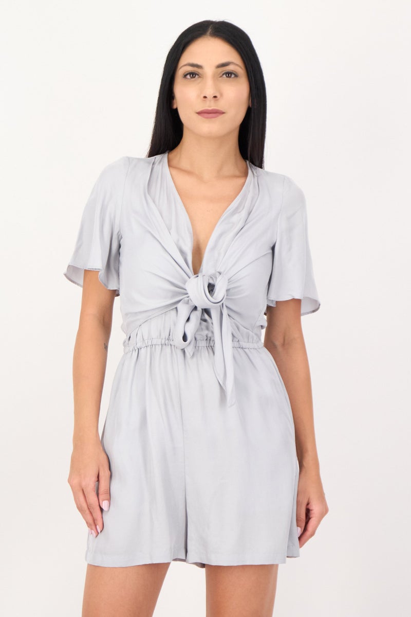 SELECTED Women Plain Short Sleeve Playsuit, Cloudy Blue - Image 1