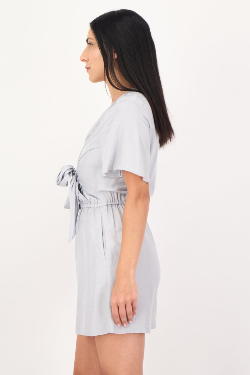 SELECTED Women Plain Short Sleeve Playsuit, Cloudy Blue - Image 2