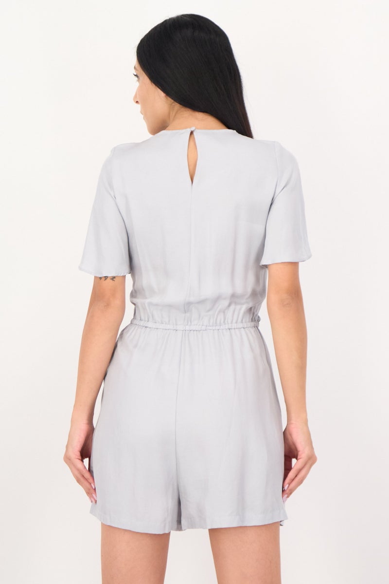 SELECTED Women Plain Short Sleeve Playsuit, Cloudy Blue - Image 3