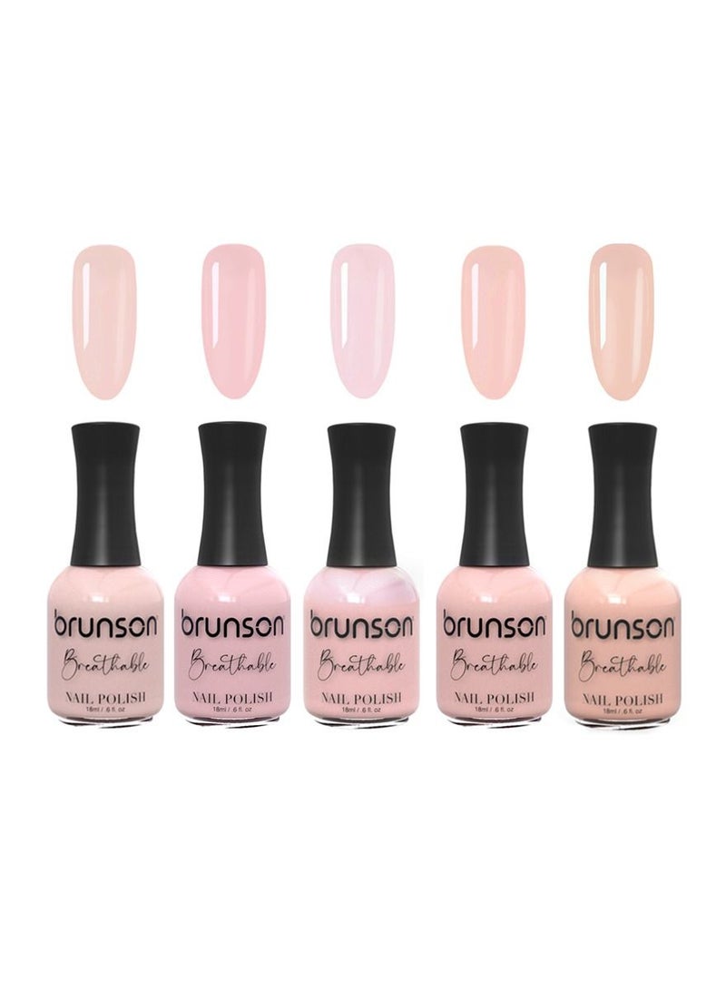 brunson طلاء أظافر برونسون القابل للتنفس طلاء أظافر حلال صديق للوضوء يجف بسرعة نباتي طويل الأمد وسهل التقشير صديق للبيئة عضوي لامع قائم على الماء طلاء أظافر 5 قطع