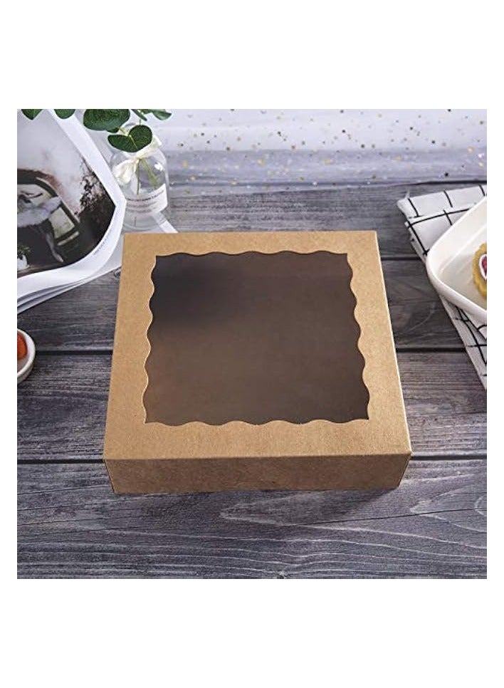 Green Tiger 10inch Natural Kraft Bakery Pie Boxes With PVC Windows,Large Cookie box 10x10x2.5inch 12 of Pack (Brown,12) - Image 2