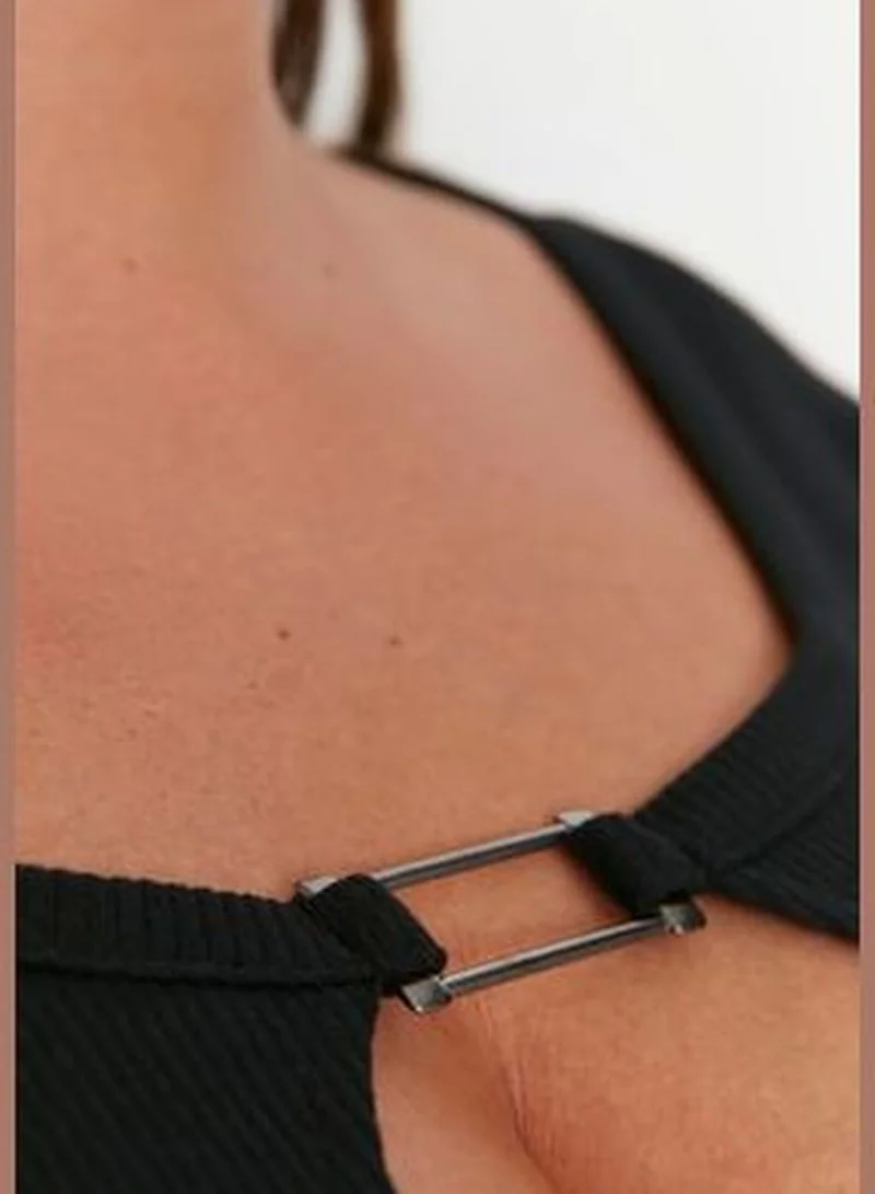 trendyol Black Cut Out Detailed Knitted Body with Snap fastener