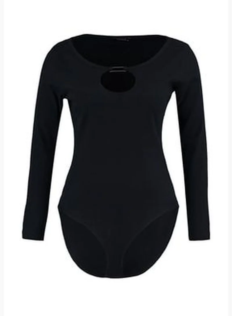 trendyol Black Cut Out Detailed Knitted Body with Snap fastener