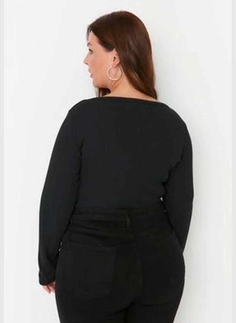 trendyol Black Cut Out Detailed Knitted Body with Snap fastener