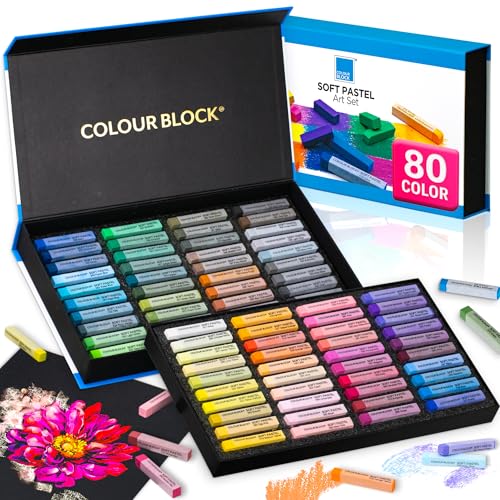 COLOUR BLOCK 80pc Soft Pastels for Artists I Color Chalk Pastels Set Coloring Charcoal Sticks Drawing Art Supplies for Adults Beginners Kids