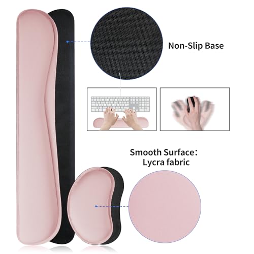 Bloss Large Desk Pad and Keyboard Wrist Rest, Large Mouse Pad + Keyboard Pad+Mouse Wrist Support, Non-Slip Desk Mat Protector for Office, Home (35.4×15.7 Inches,Pink) - Image 5