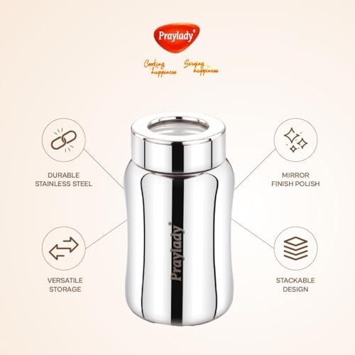 Praylady 500ml Stainless Steel Airtight Canister | Leak-Proof | Tea, Coffee & Sugar Storage Jar | See-Through Lid | Food Grade | Rust-Free | Kitchen Container - Image 4