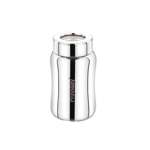Praylady 500ml Stainless Steel Airtight Canister | Leak-Proof | Tea, Coffee & Sugar Storage Jar | See-Through Lid | Food Grade | Rust-Free | Kitchen Container - Image 1