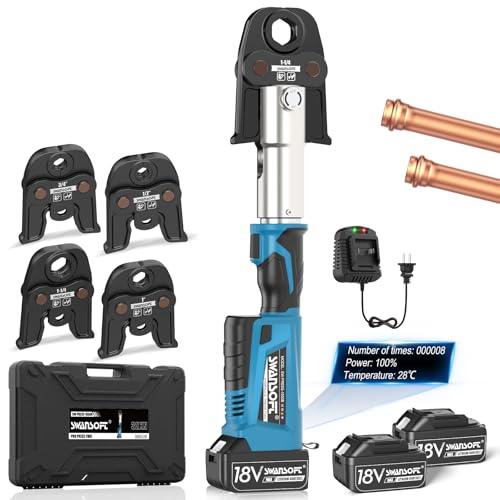 SWANSOFT Pro Press Tool, 32KN 18V 4Ah Hydraulic Copper Crimping Tool Electric with 4 US Standard Jaws 1/2", 3/4'', 1", 1-1/4" Pro Press Copper Crimper Tool, ProPress Tool Kit - Image 1