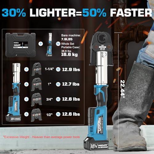 SWANSOFT Pro Press Tool, 32KN 18V 4Ah Hydraulic Copper Crimping Tool Electric with 4 US Standard Jaws 1/2", 3/4'', 1", 1-1/4" Pro Press Copper Crimper Tool, ProPress Tool Kit - Image 4