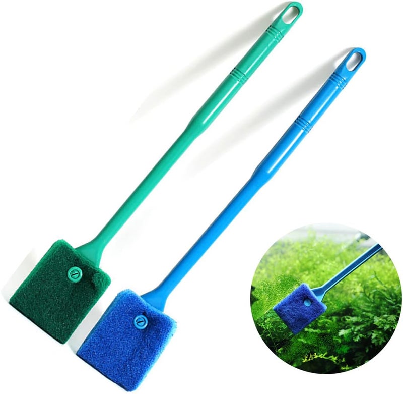 Yamibobo 2Pcs/Set Aquarium Algae Cleaner Double Sided Sponge Brush, Long Handle Fish Tank Glass Cleaner for Aquarium Cleaning Tools - Image 1