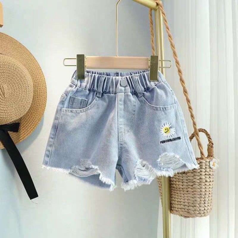 Girls' Denim Shorts Summer Style Outer Wear Loose Baby Children'S Summer Dress Large Girls' Short Pants Thin - Image 1