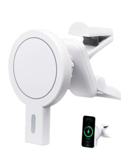 XVersion MagSafe Car Phone Charger/Holder with Fast Charging, Up to 15W, Compatible with iPhone 16/16 Plus/16 Pro/16 Pro Max, 15/15 Plus/15 Pro/15 Pro Max, 14/14 Plus/14 Pro/14 Pro Max, 13/13 Mini/13 Pro/13 Pro Max, 12/12 Mini/12 Pro/12 Pro Max, and Qi Devices – White  - Image 1