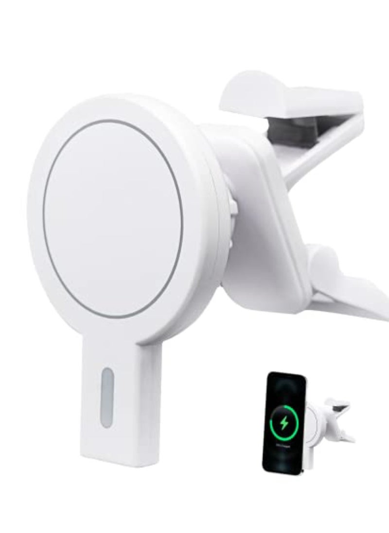 XVersion MagSafe Car Phone Charger/Holder with Fast Charging, Up to 15W, Compatible with iPhone 16/16 Plus/16 Pro/16 Pro Max, 15/15 Plus/15 Pro/15 Pro Max, 14/14 Plus/14 Pro/14 Pro Max, 13/13 Mini/13 Pro/13 Pro Max, 12/12 Mini/12 Pro/12 Pro Max, and Qi Devices – White  - Image 1