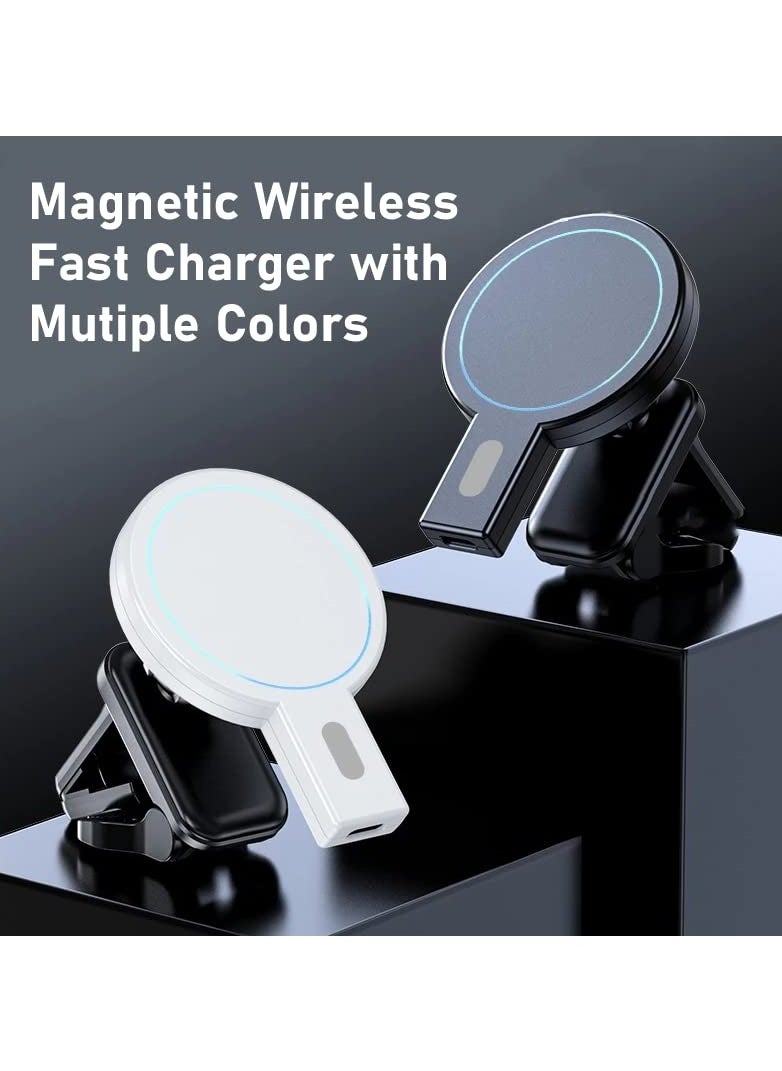 XVersion MagSafe Car Phone Charger/Holder with Fast Charging, Up to 15W, Compatible with iPhone 16/16 Plus/16 Pro/16 Pro Max, 15/15 Plus/15 Pro/15 Pro Max, 14/14 Plus/14 Pro/14 Pro Max, 13/13 Mini/13 Pro/13 Pro Max, 12/12 Mini/12 Pro/12 Pro Max, and Qi Devices – White  - Image 2