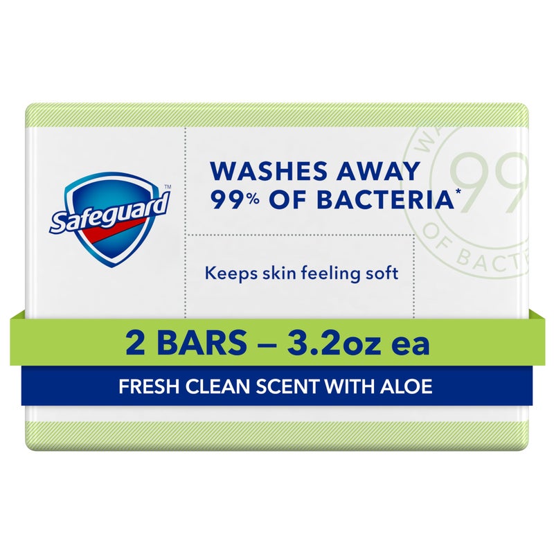 Safeguard Micellar Deep Cleansing Bath Bar Soap Washes Away 99 Percent of Bacteria Leaves Skin Soft Fresh Clean Scent with Aloe 32 oz 2 Count