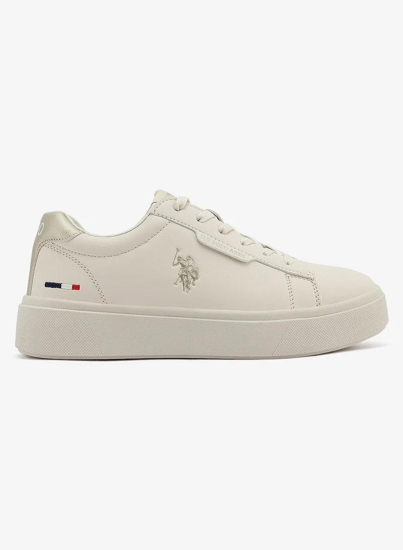 U.S. Polo Assn. Women's Beige Low-Top Sneakers - Stylish Lace-Up Design Shoes, Perfect for Casual Outings