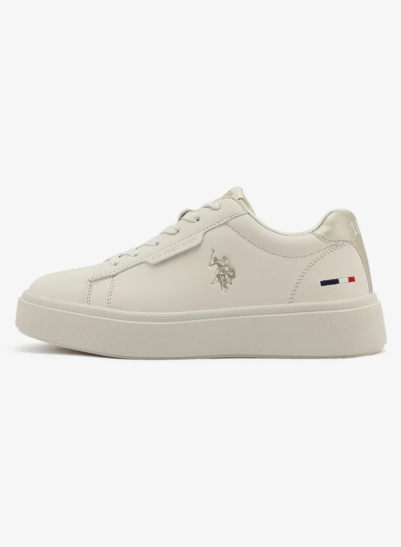 U.S. Polo Assn. beige Women's Beige Low-Top Sneakers - Stylish Lace-Up Design Shoes, Perfect for Casual Outings for Women | Best Price UAE