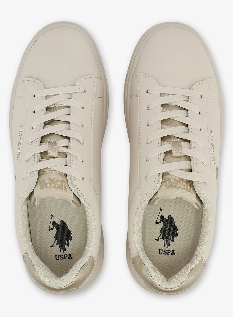 U.S. Polo Assn. beige Women's Beige Low-Top Sneakers - Stylish Lace-Up Design Shoes, Perfect for Casual Outings for Women | Best Price UAE