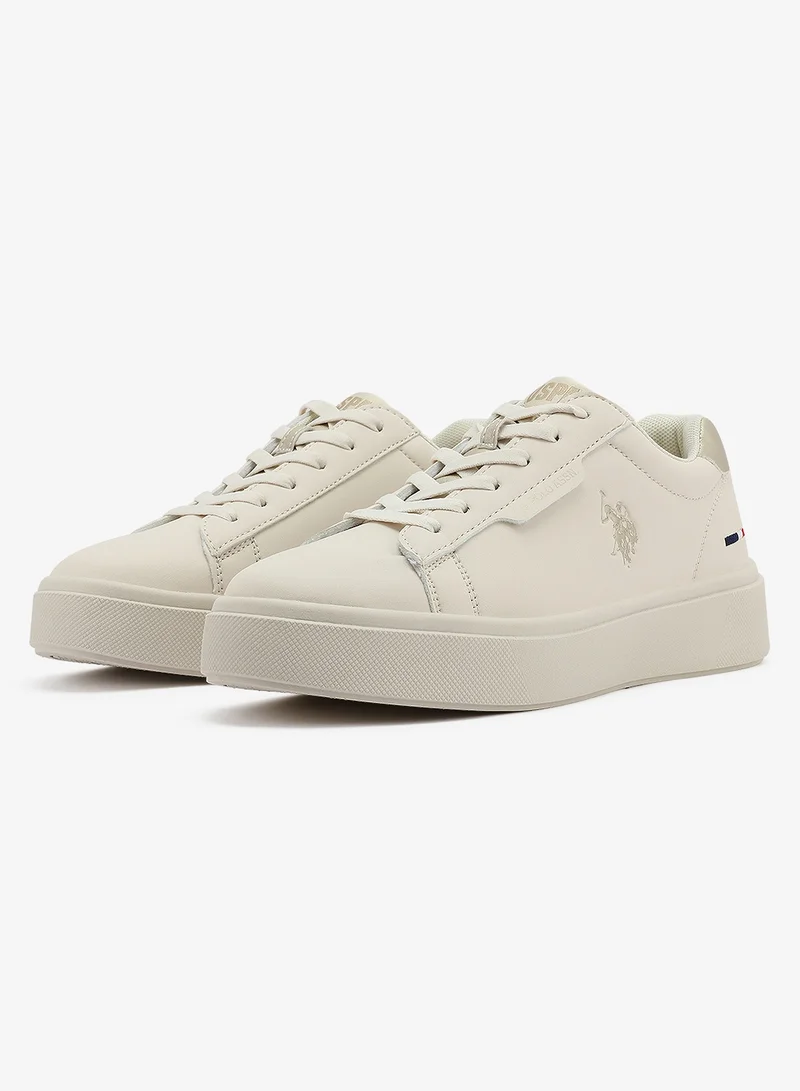 U.S. Polo Assn. beige Women's Beige Low-Top Sneakers - Stylish Lace-Up Design Shoes, Perfect for Casual Outings for Women | Best Price UAE