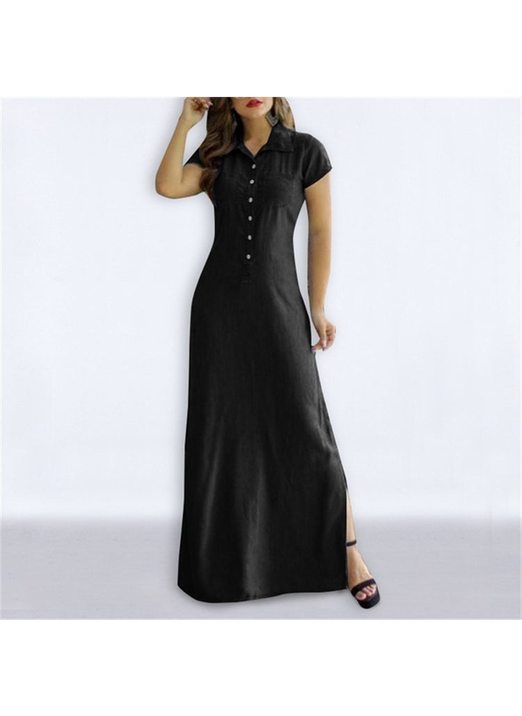 Generic - 2022 Bohemian Denim Maxi Dress with Pockets Grey - Image 1