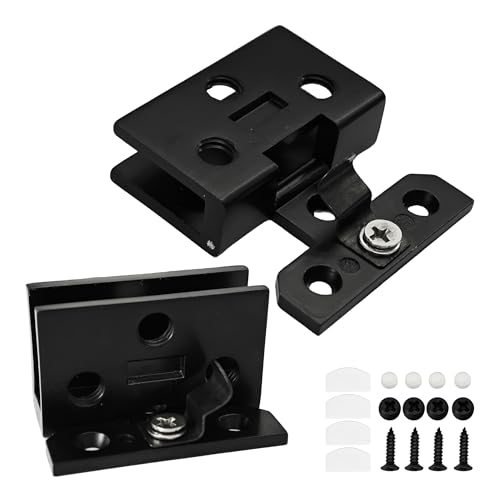 bociloy 2Pcs Matte Black Glass Cabinet Door Hinges, Zinc Alloy Frameless Glass Door Hinge Clamp for Wine Cabinet, Display Cabinets, No Drill Installation, 1.85” Width - Image 1