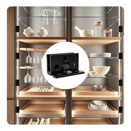 bociloy 2Pcs Matte Black Glass Cabinet Door Hinges, Zinc Alloy Frameless Glass Door Hinge Clamp for Wine Cabinet, Display Cabinets, No Drill Installation, 1.85” Width - Image 5