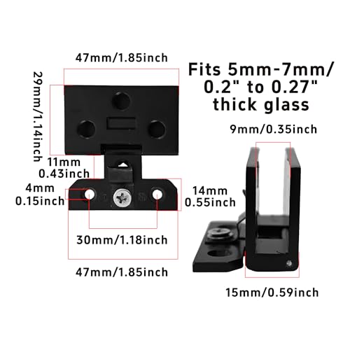 bociloy 2Pcs Matte Black Glass Cabinet Door Hinges, Zinc Alloy Frameless Glass Door Hinge Clamp for Wine Cabinet, Display Cabinets, No Drill Installation, 1.85” Width - Image 2