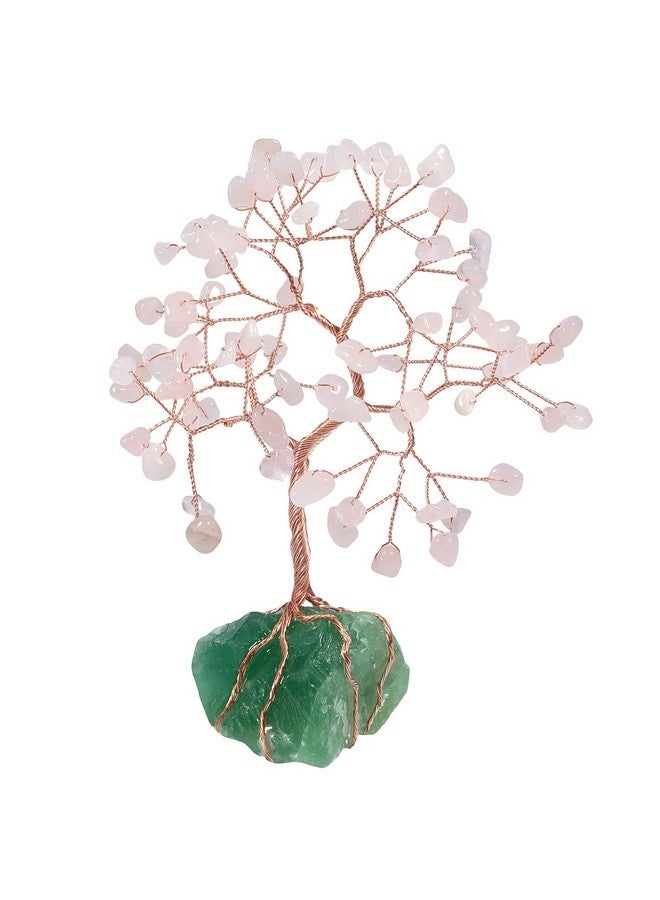 رووك كلاود شجرة نقود كريستالية من روك كلاود بقاعدة من عناقيد الفلوريت الخام غير المنتظمة، شجرة بونساي محظوظة مصنوعة من أسلاك النحاس لديكور سطح المكتب والمنزل، كوارتز وردي - Image 1