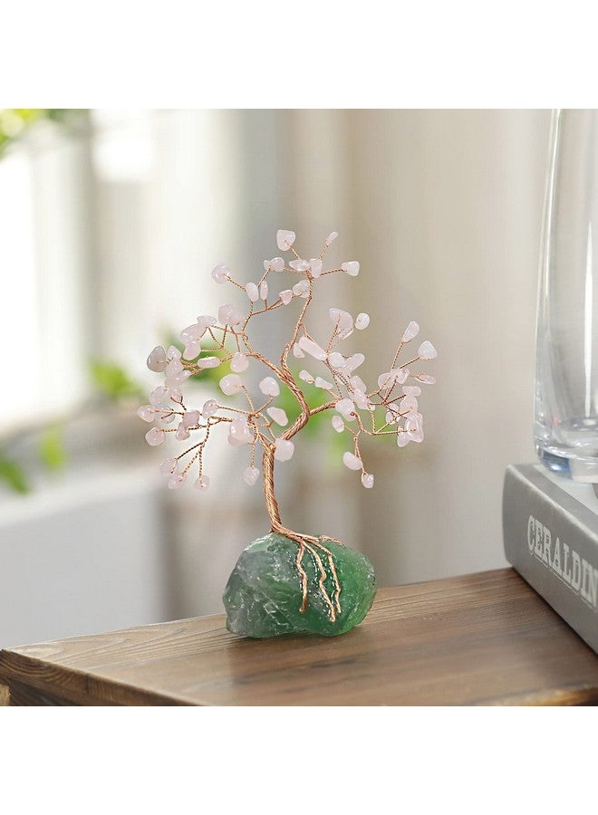 رووك كلاود شجرة نقود كريستالية من روك كلاود بقاعدة من عناقيد الفلوريت الخام غير المنتظمة، شجرة بونساي محظوظة مصنوعة من أسلاك النحاس لديكور سطح المكتب والمنزل، كوارتز وردي - Image 3