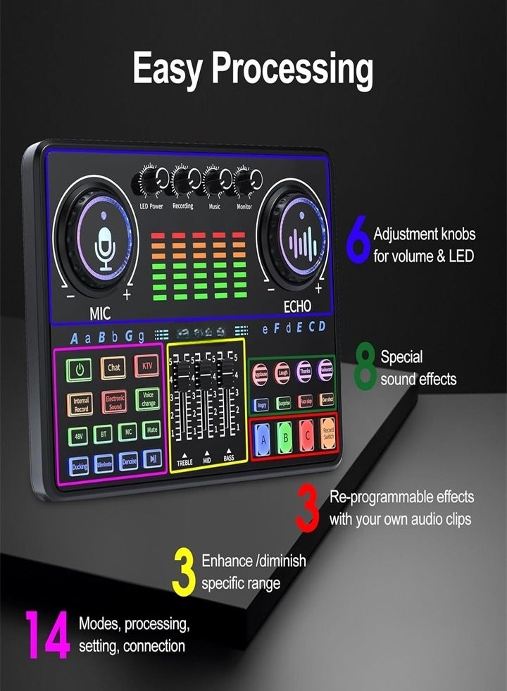 Tiktok live singing dedicated, professional 48V live sound card, mobile phone sound card, music mixer (with tripod microphone) - Image 5