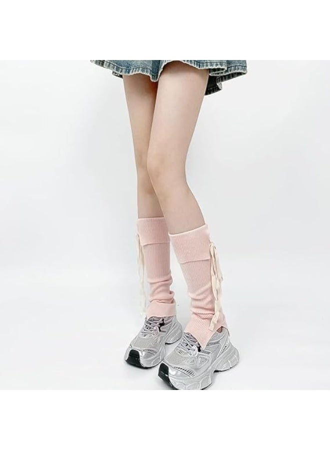Women's Girls Knit Leg Warmers Y2K Cute Leg warmer Flared Bow Knot Lolita Split Leg Sleeve Socks for Ballet, One Size - Image 3