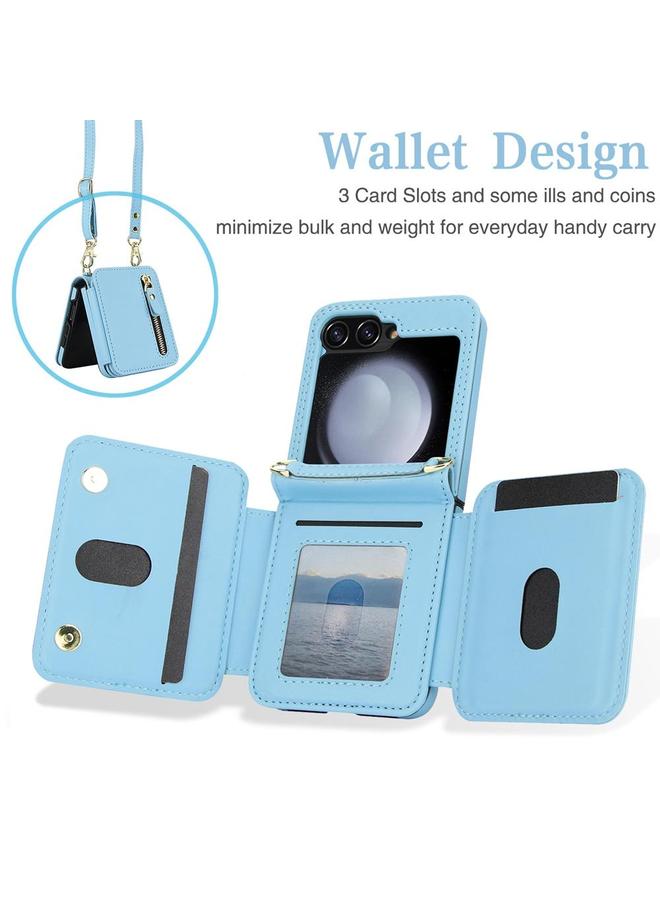 erorex Case For Samsung Galaxy Z Flip5 Crossbody Zipper Dual Buckle Card Bag Folding Phone Case - Image 4