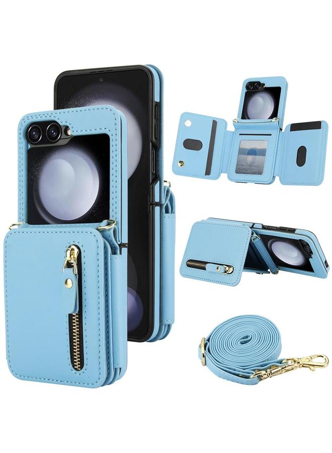 erorex Case For Samsung Galaxy Z Flip5 Crossbody Zipper Dual Buckle Card Bag Folding Phone Case - Image 1