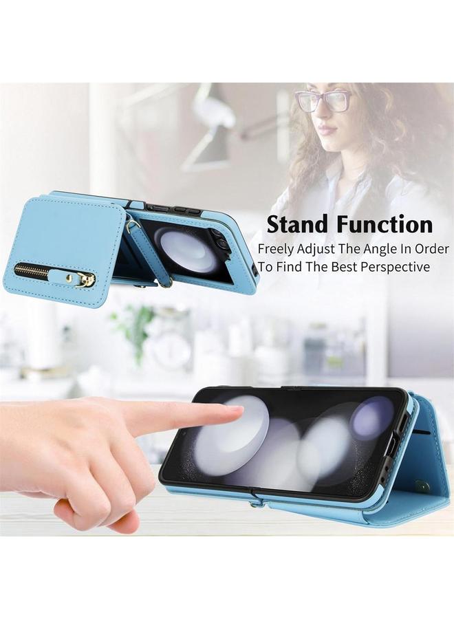 erorex Case For Samsung Galaxy Z Flip5 Crossbody Zipper Dual Buckle Card Bag Folding Phone Case - Image 5