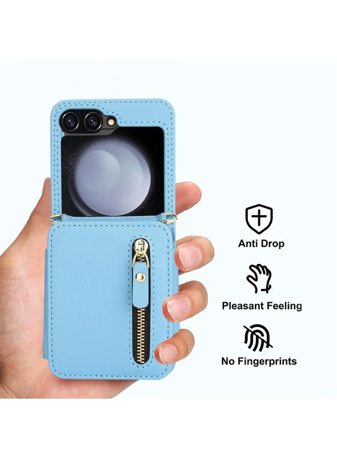 erorex Case For Samsung Galaxy Z Flip5 Crossbody Zipper Dual Buckle Card Bag Folding Phone Case - Image 2