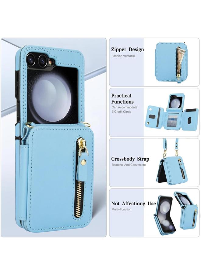 erorex Case For Samsung Galaxy Z Flip5 Crossbody Zipper Dual Buckle Card Bag Folding Phone Case - Image 3