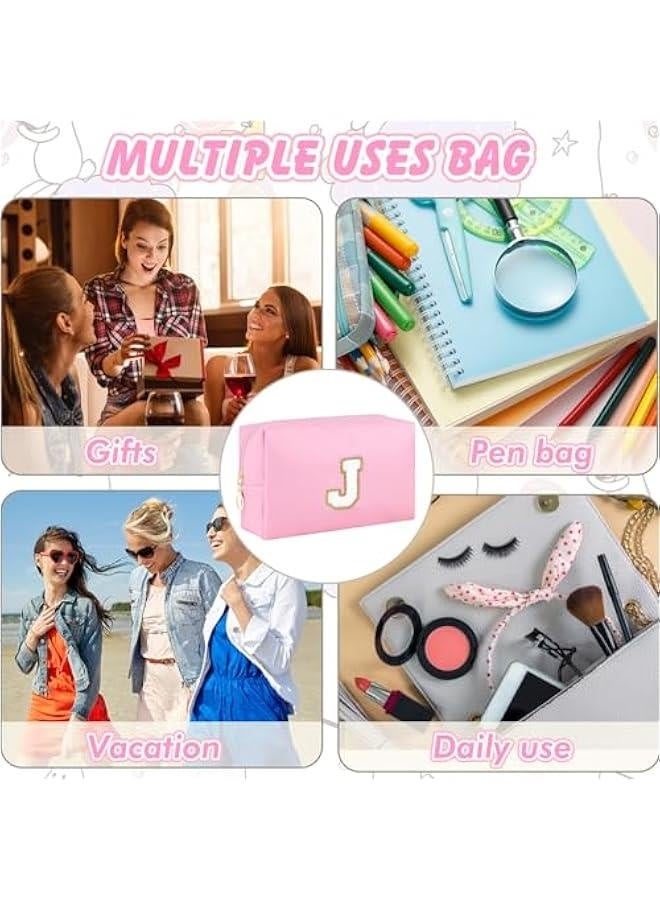 هدايا للمعلم، حقيبة ماكياج مخصصة، حقيبة تجميل لطيفة للسفر، حقيبة تواليت صغيرة من الفراء الصناعي مع حرف PU، organizer لحقيبة الماكياج، هدية عيد ميلاد أنيقة لابنتك المراهقة (وردي J) - Image 3