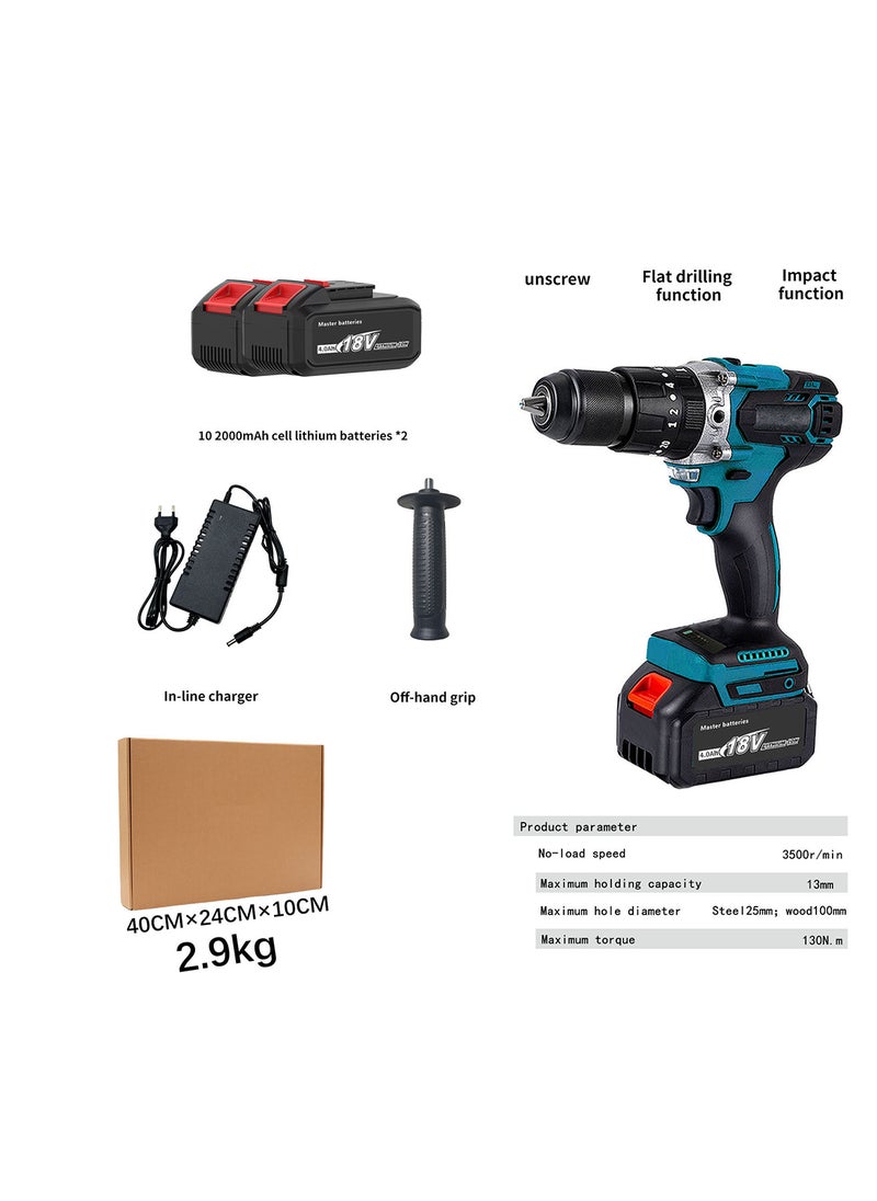 Multifunctional High-Power 13mm Electric Drill, Lithium Battery Two-Speed Rechargeable Drill Tool Set 850W