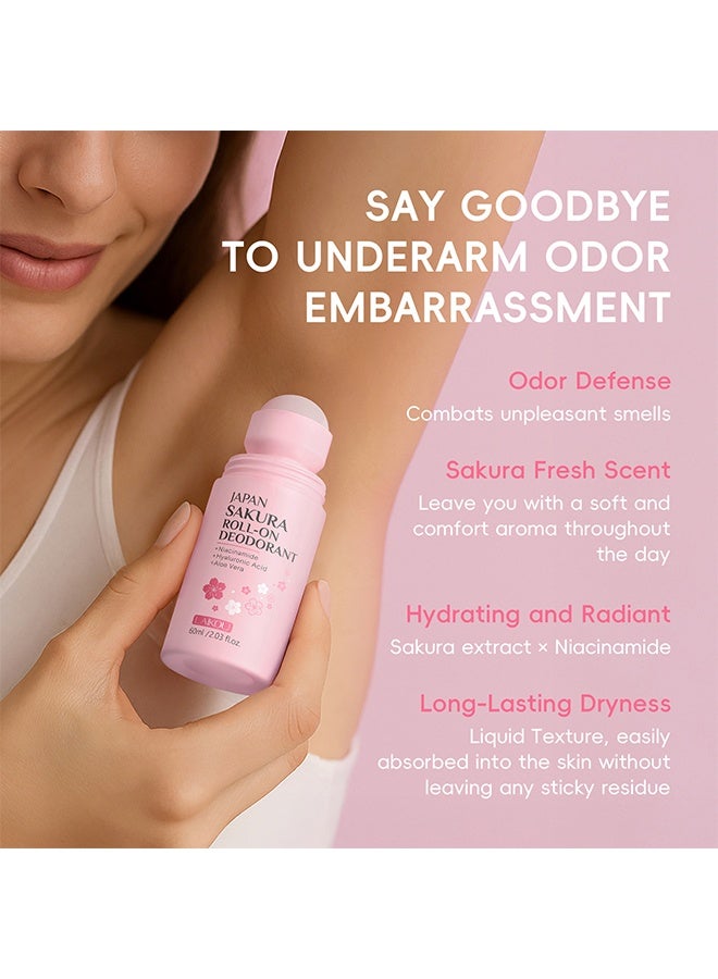 لايكو مزيل عرق رول أون، مزيل عرق بعطر أزهار الكرز، مزيل عرق كامل للجسم للنساء غني بفيتامين سي والألوة، حماية طويلة الأمد من الروائح والعرق، تركيبة لطيفة ومرطبة لبشرة ناعمة، 60 جرام - Image 4