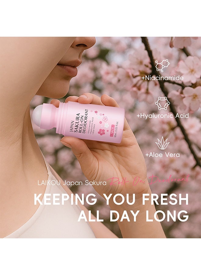 لايكو مزيل عرق رول أون، مزيل عرق بعطر أزهار الكرز، مزيل عرق كامل للجسم للنساء غني بفيتامين سي والألوة، حماية طويلة الأمد من الروائح والعرق، تركيبة لطيفة ومرطبة لبشرة ناعمة، 60 جرام - Image 3