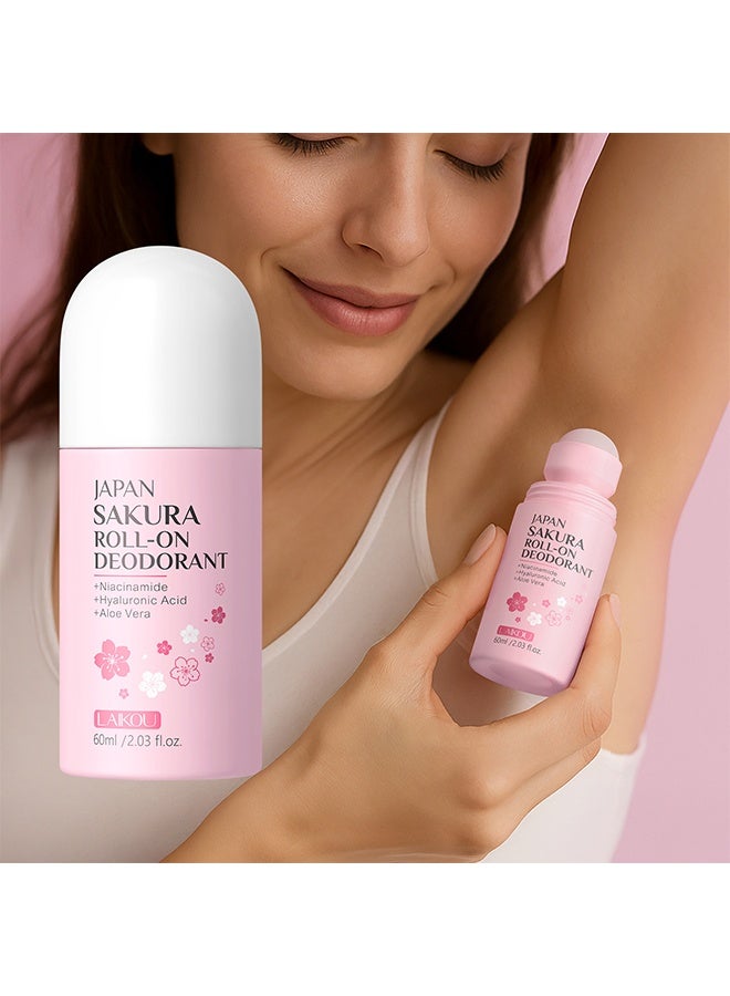 لايكو مزيل عرق رول أون، مزيل عرق بعطر أزهار الكرز، مزيل عرق كامل للجسم للنساء غني بفيتامين سي والألوة، حماية طويلة الأمد من الروائح والعرق، تركيبة لطيفة ومرطبة لبشرة ناعمة، 60 جرام - Image 1