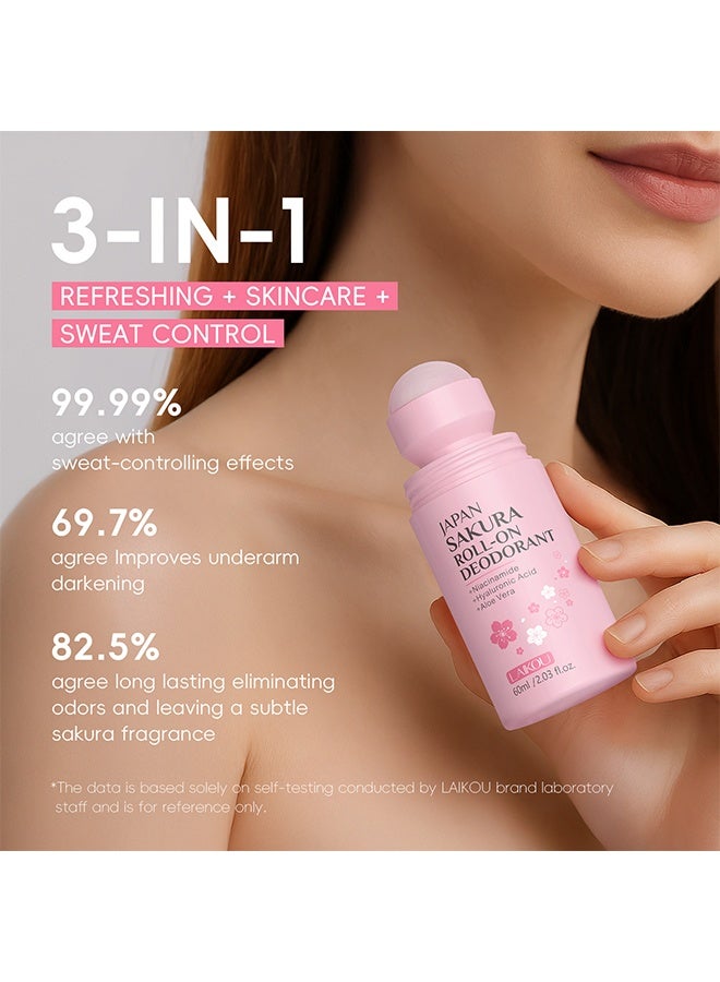 لايكو مزيل عرق رول أون، مزيل عرق بعطر أزهار الكرز، مزيل عرق كامل للجسم للنساء غني بفيتامين سي والألوة، حماية طويلة الأمد من الروائح والعرق، تركيبة لطيفة ومرطبة لبشرة ناعمة، 60 جرام - Image 2