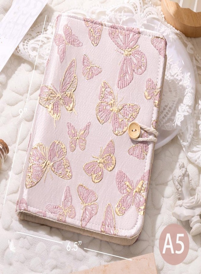 ipoul A5 Binder, 6 Ring Binder, Refillable Journal, Butterfly Notebook, Embroidered Journal, Budget Binder, 6"x8" Unlined Paper, Sketchbook, Travelers Journal, Butterfly Gifts, Planner Binder, Pink - Image 2