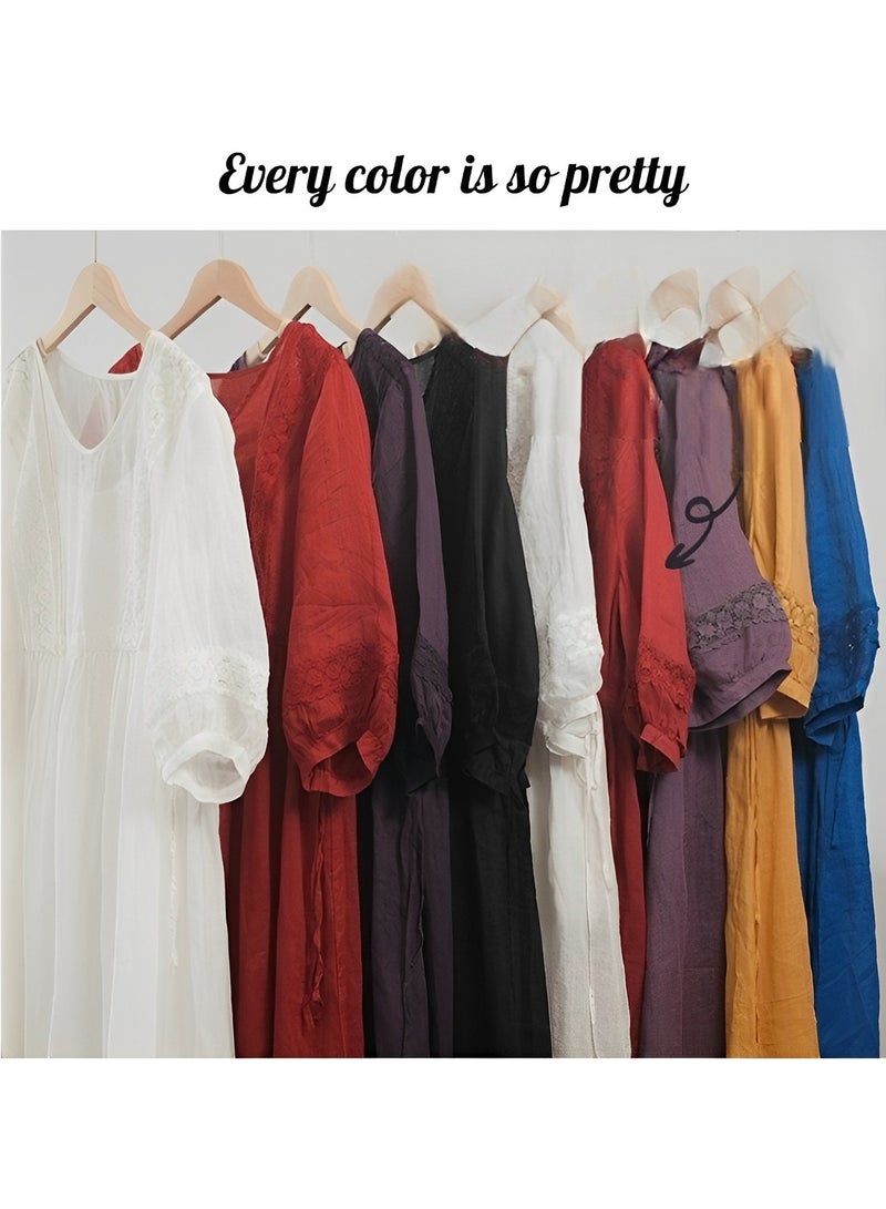 REOCLE Women’s V Neck Puff-Sleeved Dress Vintage Lace-Spliced Hollow-Out Maxi Dress for Summer Linen Sun Dress Maxi Tunic Beach Dresst Casual - Image 4