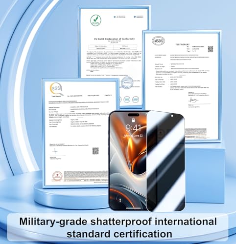 QHOHQ [1-Second Auto-Install] QHOHQ 3 Pack Privacy Screen Protector for iPhone 17 Pro [6.3 Inch] + 1 Set Camera Lens Protector, 25° Anti Spy Tempered Glass, [12FT Military Grade Shatterproof], Case Friendly - Image 5
