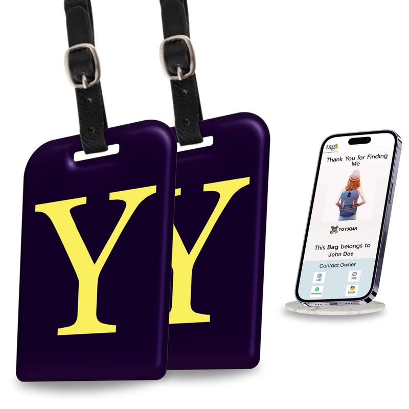 tag8 [Pack 2] Smart Luggage Tag ID with Name Initial B| Bag Tag with Global Loss Recovery Service | Airline Compliant | SITA World Tracer Code Enabled | Smart Alternative to Name Tags | Gift idea (Y) - Image 1