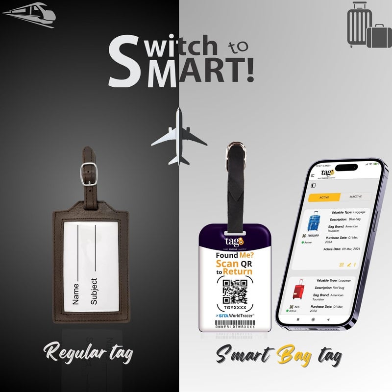 tag8 [Pack 2] Smart Luggage Tag ID with Name Initial B| Bag Tag with Global Loss Recovery Service | Airline Compliant | SITA World Tracer Code Enabled | Smart Alternative to Name Tags | Gift idea (Y) - Image 2