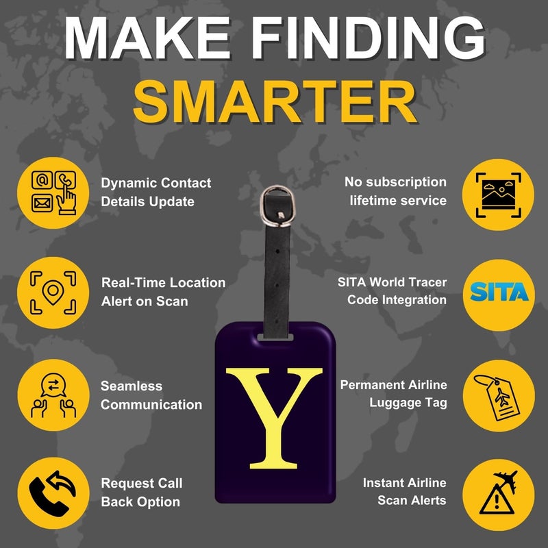 tag8 [Pack 2] Smart Luggage Tag ID with Name Initial B| Bag Tag with Global Loss Recovery Service | Airline Compliant | SITA World Tracer Code Enabled | Smart Alternative to Name Tags | Gift idea (Y) - Image 4