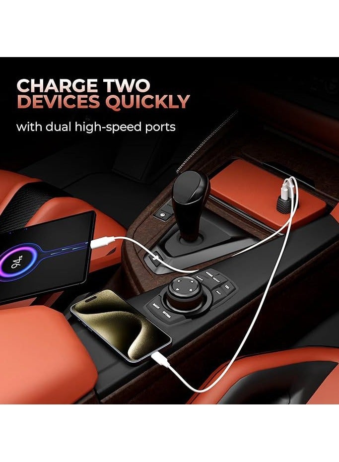 شاحن سيارة فائق السرعة 38 واط – منافذ USB-C و USB مزدوجة | PD20W و QC3.0 | متوافق مع iPhone 14، Samsung، Android وأكثر | حماية ضد زيادة الفولتية، زيادة التيار، الدائرة القصيرة | صغير وموثوق - Image 5